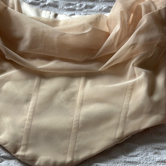 Oh Polly show it off mesh Bardot crop top in sand - Picture 4 of 10